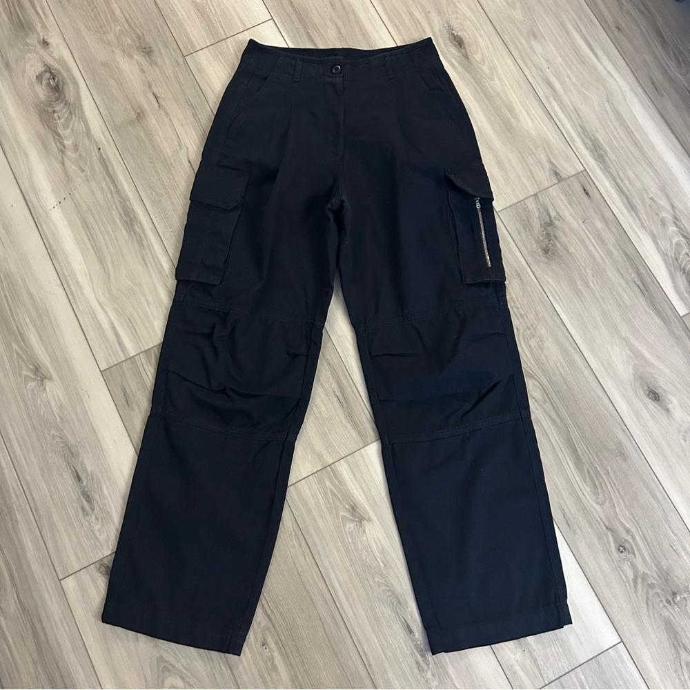 Me + Em Navy Blue Combat Trousers Size 4 Side Pockets 100% Cotton Pleat